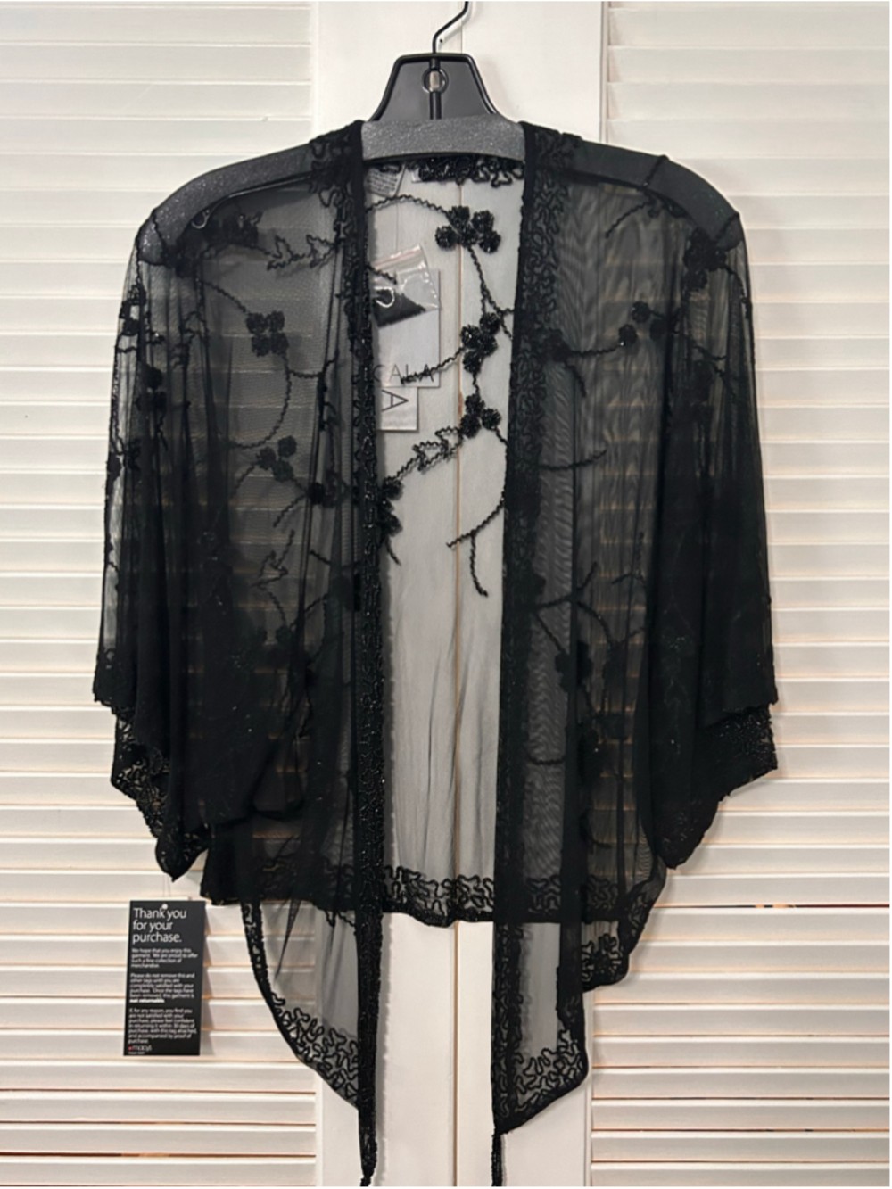 Scala Black Beaded Mesh Capelet Embroidered Evening Wrap Size S NWT